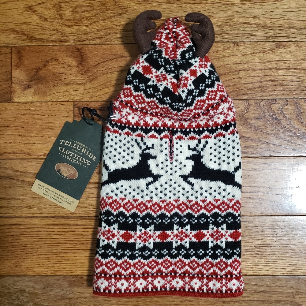Telluride Clothing Company Reindeer Antlers Hooded Knit Dog Sweater